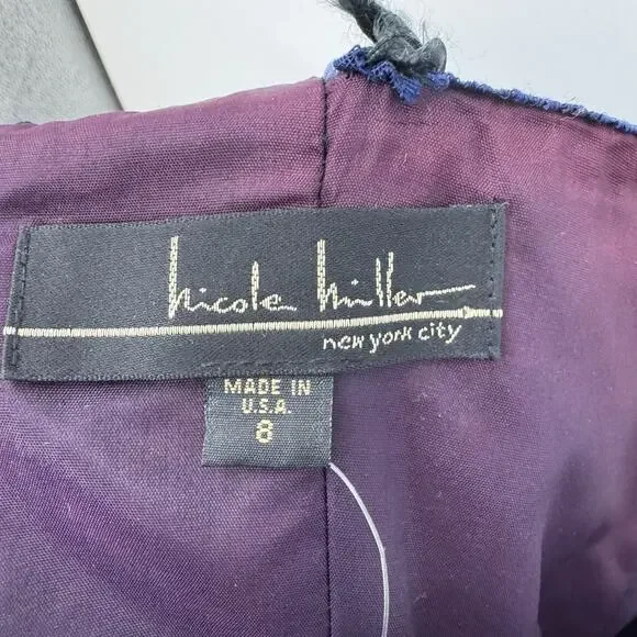 Vintage Nicole Miller Gown Dress 8 Navy Blue Satin Button Back Y2K Prom Formal - Picture 8 of 11